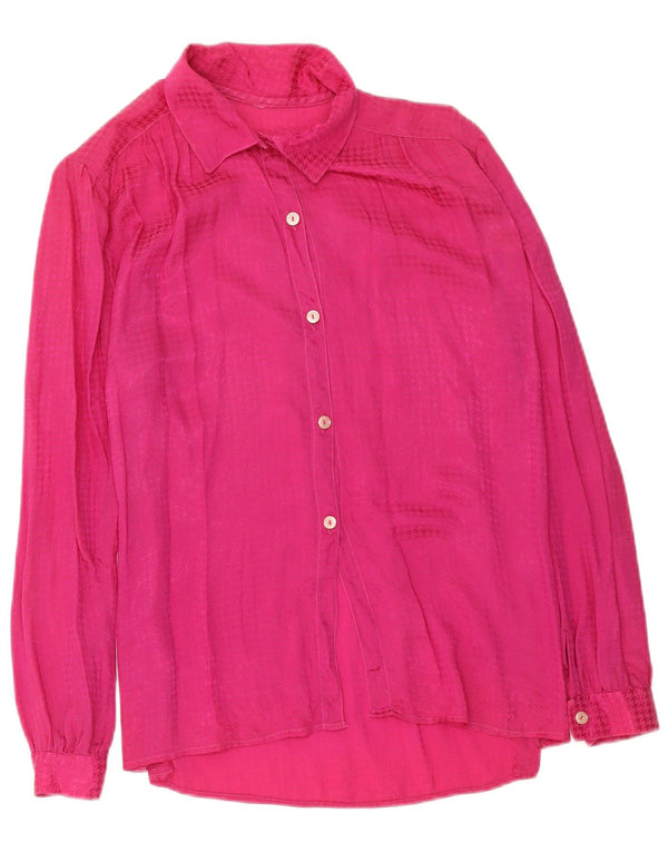 Vintage Damen Hemdbluse UK 12 Mittelrosa Hahnentrittmuster