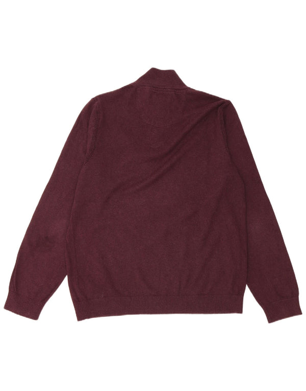 Fat Face Mens Zip Neck Jumper Sweater Large Burgundy Cotton