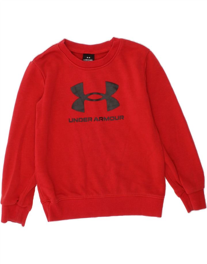 UNDER ARMOUR Boys Graphic Sweatshirt Jumper 5-6 Years Red Cotton Vintage Under Armour and Second-Hand Under Armour from Messina Hembry 