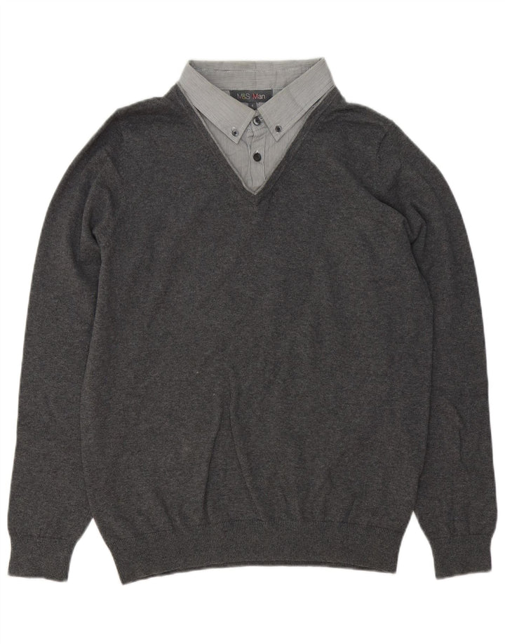 Marks & Spencer Mens Polo Neck Jumper Sweater Small Grey Cotton