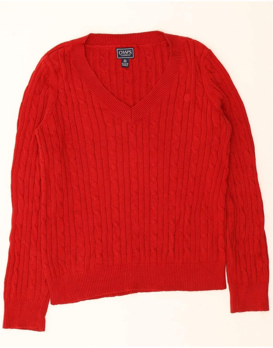 CHAPS Womens Classic V-Neck Jumper Sweater UK 18 XL Red Cotton Vintage Chaps and Second-Hand Chaps from Messina Hembry 