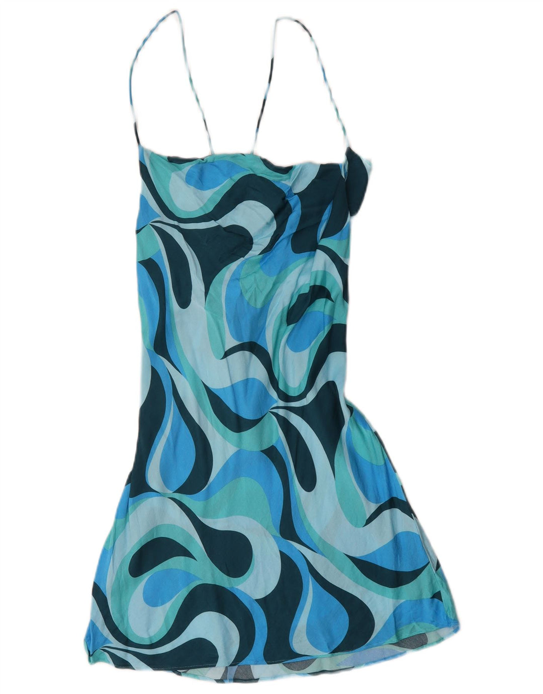 Zara Womens Abstract Pattern Sundress UK 14 Large Blue Colourblock Viscose