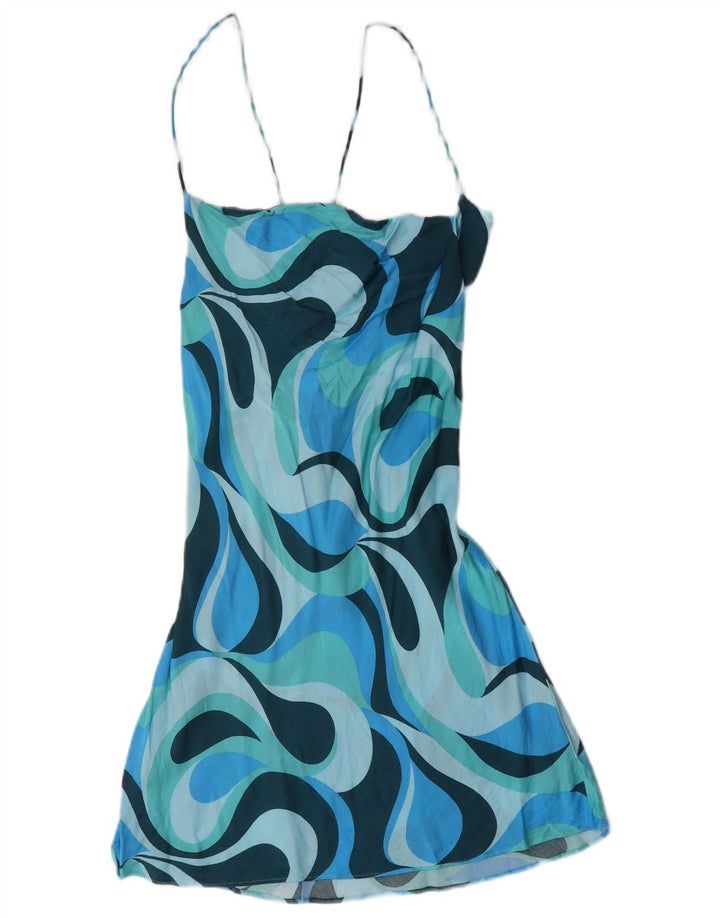 Zara Womens Abstract Pattern Sundress UK 14 Large Blue Colourblock Viscose