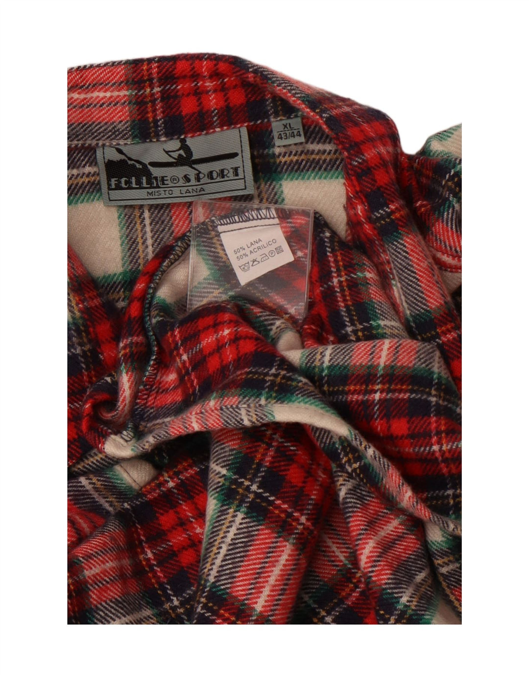 FOLLIE Mens Flannel Shirt Size 43/44 XL Red Check Wool