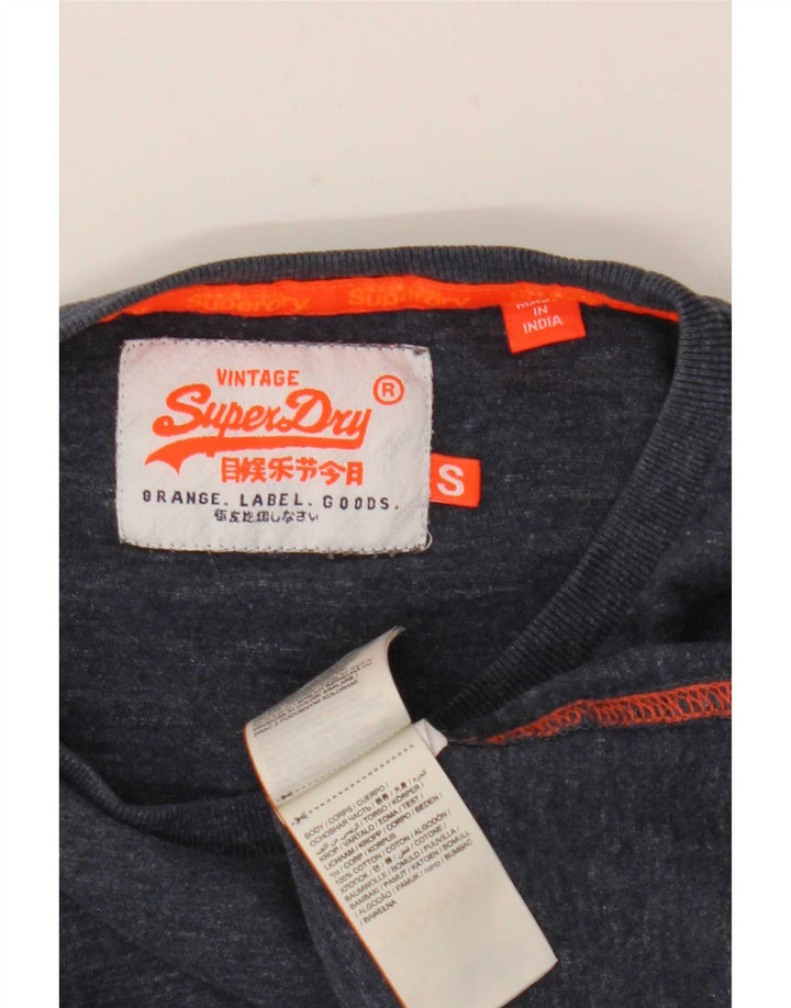 Superdry Mens Top Long Sleeve Small Navy Blue Flecked Cotton