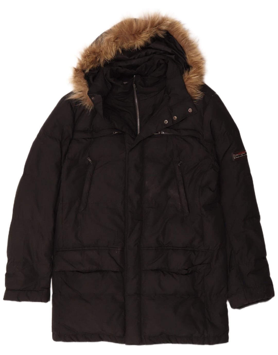 Champion Mens Hooded Padded Coat UK 42 XL Black Polyester