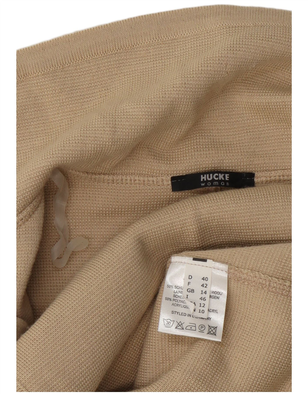 Hucke Veste blazer en tricot à 2 boutons pour femme UK 14 Grande laine beige