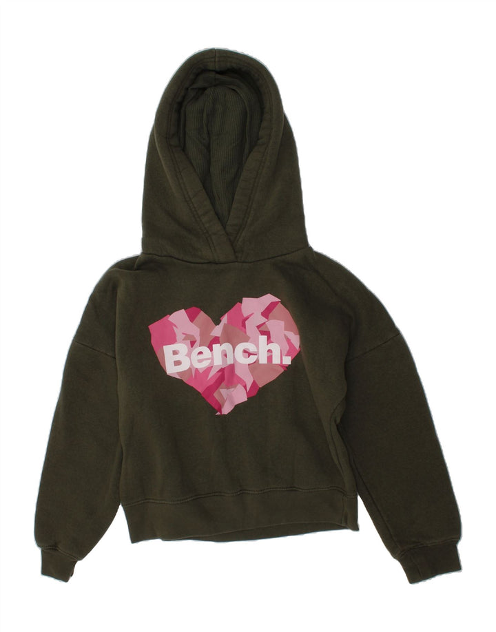 BENCH Girls Graphic Hoodie Jumper 11-12 Years Khaki Cotton Vintage Bench and Second-Hand Bench from Messina Hembry 