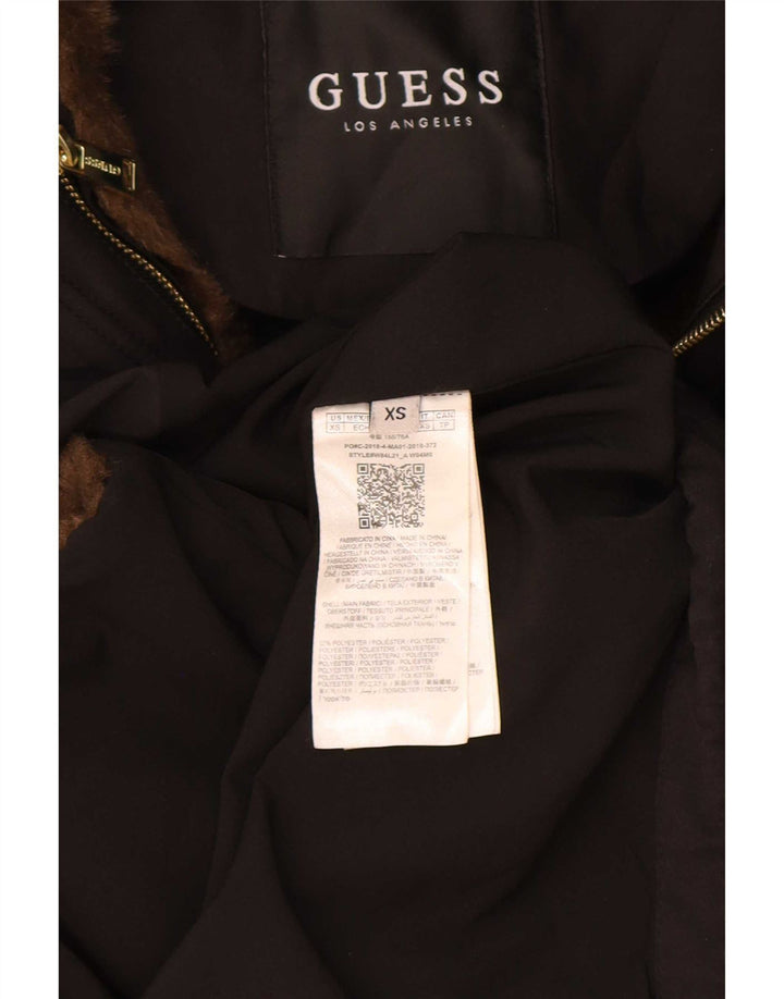 Guess Womens Graphic Hooded Parka Jacket UK 6 XS Black Polyester