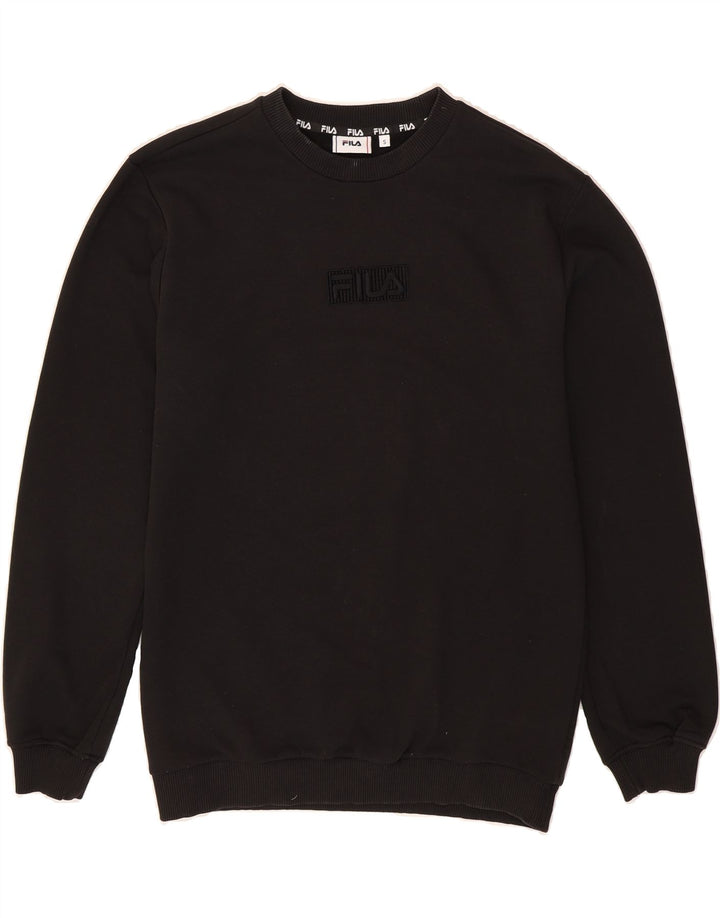 FILA Mens Graphic Sweatshirt Jumper Small Black Cotton Vintage Fila and Second-Hand Fila from Messina Hembry 
