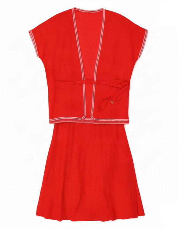Conjunto de saia feminina vintage de 2 peças UK 12 médio W26 vermelho