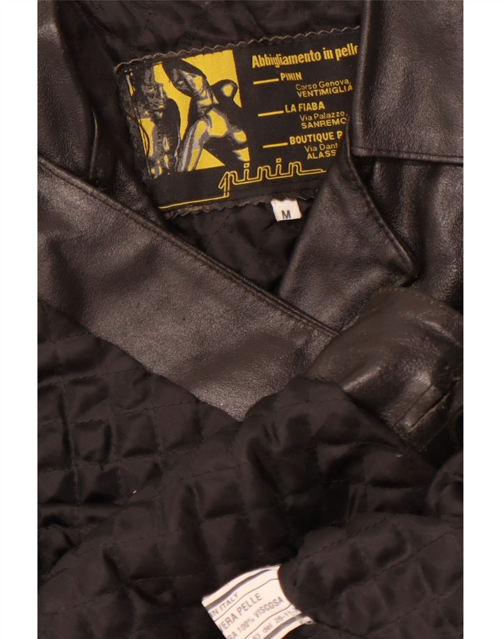 VINTAGE Womens Leather Coat UK 14 Medium Black Leather