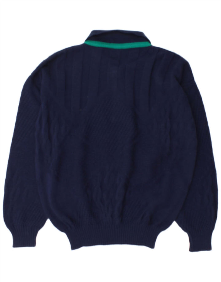 Vintage Mens Polo Neck Jumper Sweater Large Navy Blue Wool