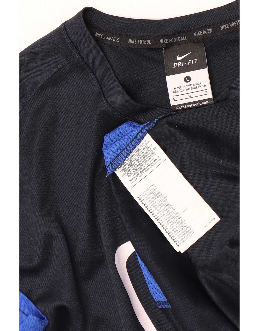Nike Mens Dri Fit Graphic T-Shirt Top Large Navy Blue Colourblock Polyester