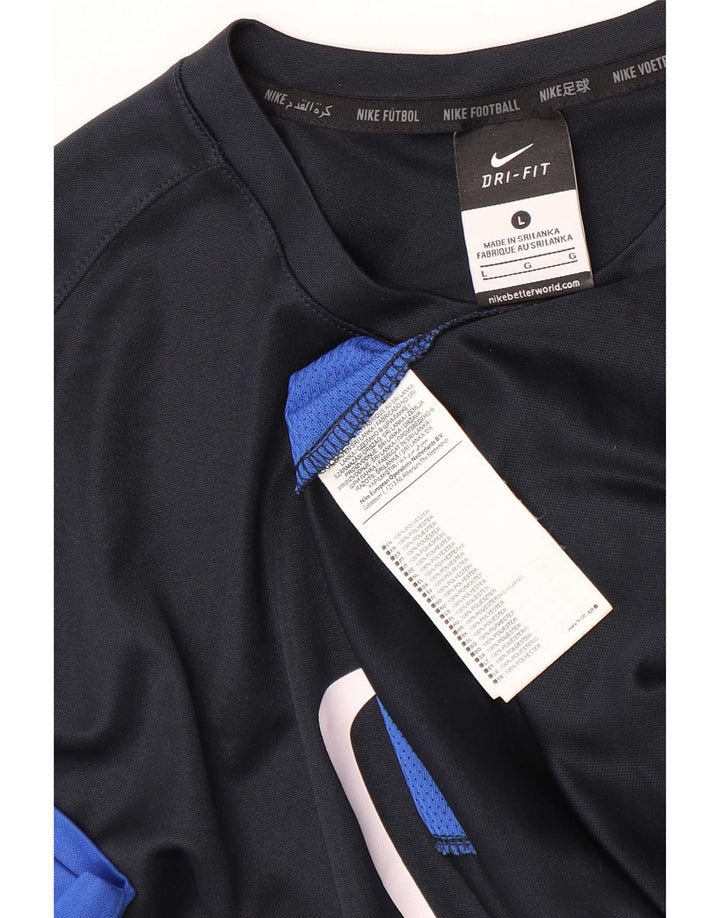 Nike Mens Dri Fit Graphic T-Shirt Top Large Navy Blue Colourblock Polyester