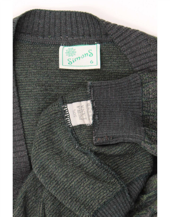 Maglione cardigan da uomo vintage in lana geometrica verde grande