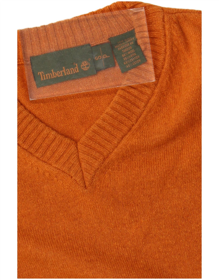 TIMBERLAND Mens V-Neck Jumper Sweater Small Orange Wool