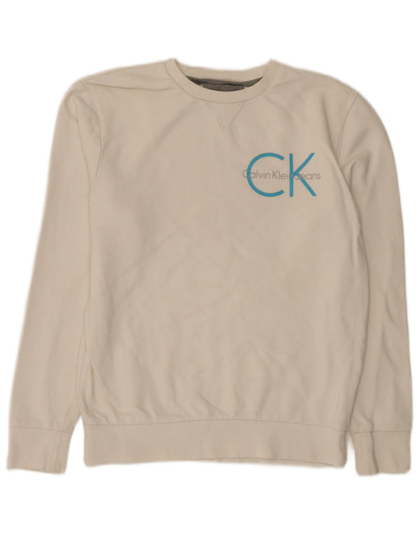 Calvin Klein Jeans Hanorac grafic pentru bărbați Pulover mic Bumbac alb