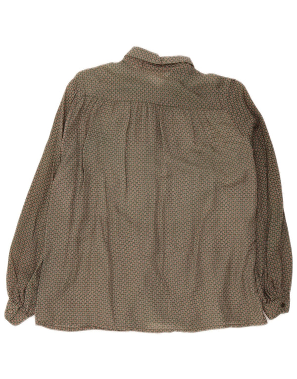 Vintage Womens Shirt Blouse EU 42 Large Green Floral Acetate Retro