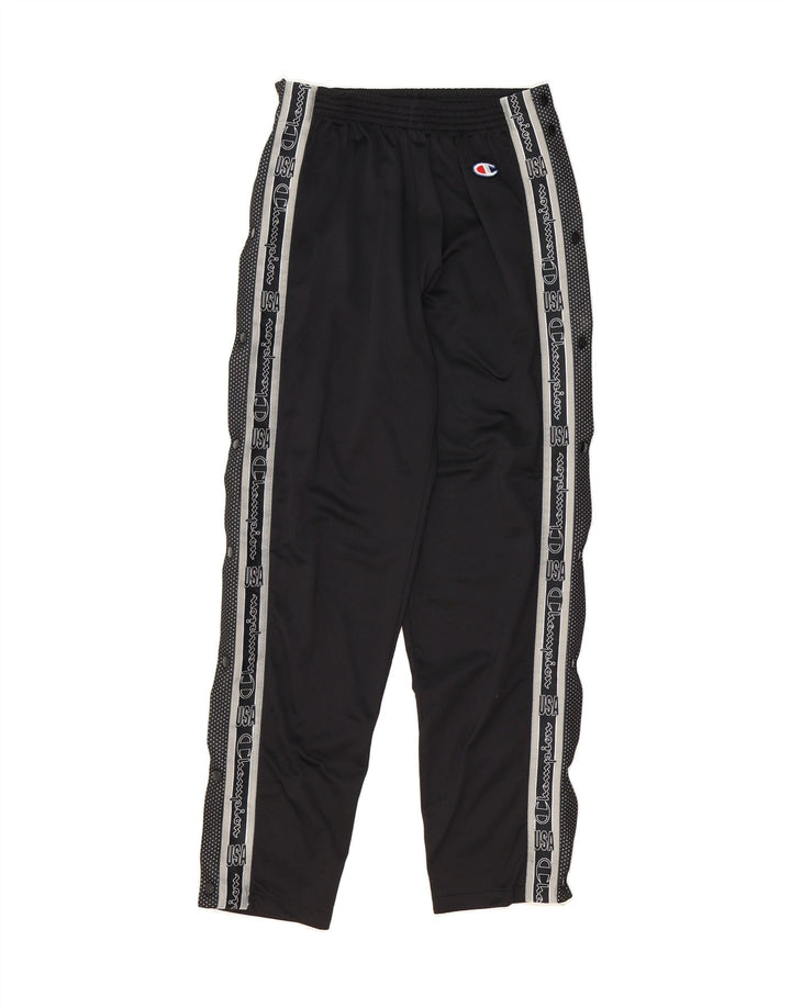 CHAMPION Mens Graphic Tracksuit Trousers Small  Black Polyester Vintage Champion and Second-Hand Champion from Messina Hembry 