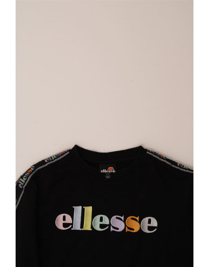 ELLESSE Womens Oversized Graphic Sweatshirt Jumper UK 12 Medium Black Vintage Ellesse and Second-Hand Ellesse from Messina Hembry 
