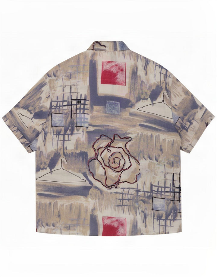 Chemise vintage à manches courtes pour hommes à motif abstrait bleu moyen