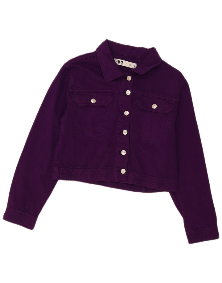 Zara Womens Crop Denim Jacket UK 10 Small Purple