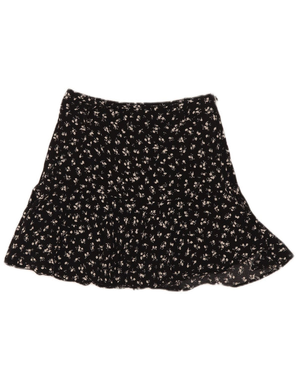 Zara Mujer Falda Volantes XS W24 Viscosa Floral Negra