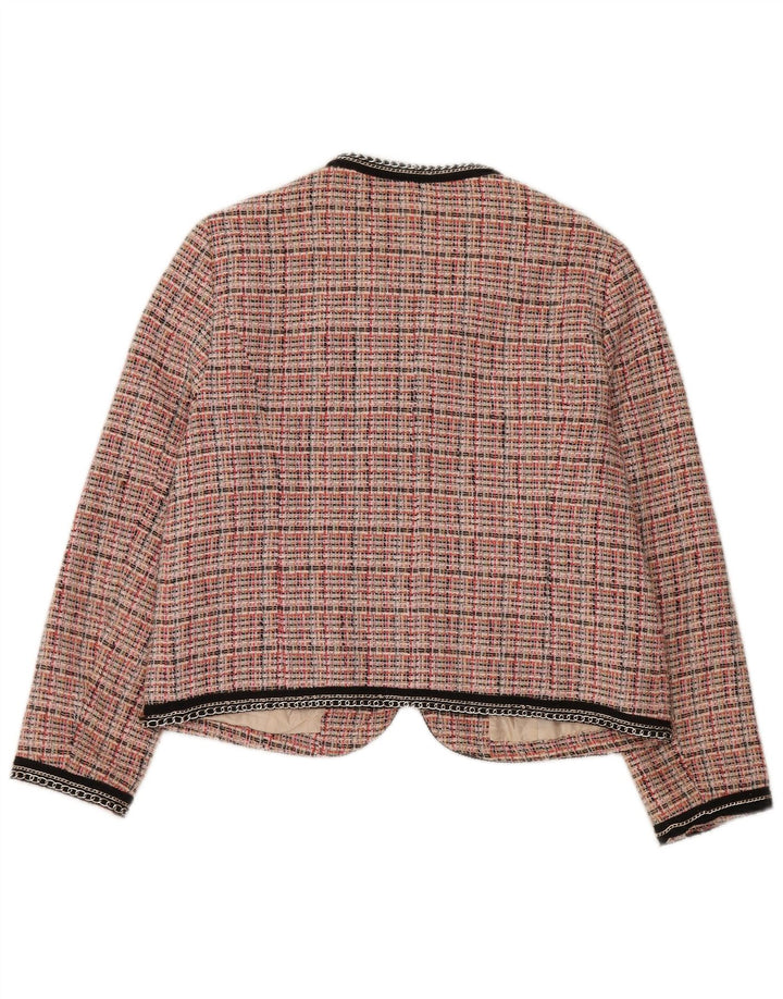 Zara Womens Blazer Jacket UK 18 XL Pink Check Cotton