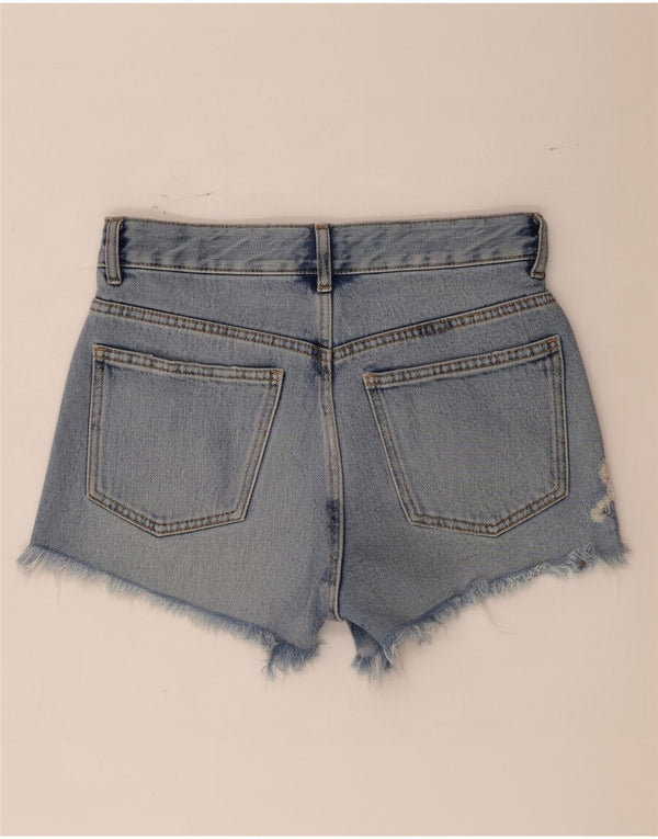 Zara Womens Trafaluc Shorts jeans desgastados de cintura alta UE 36 XS W26 azul