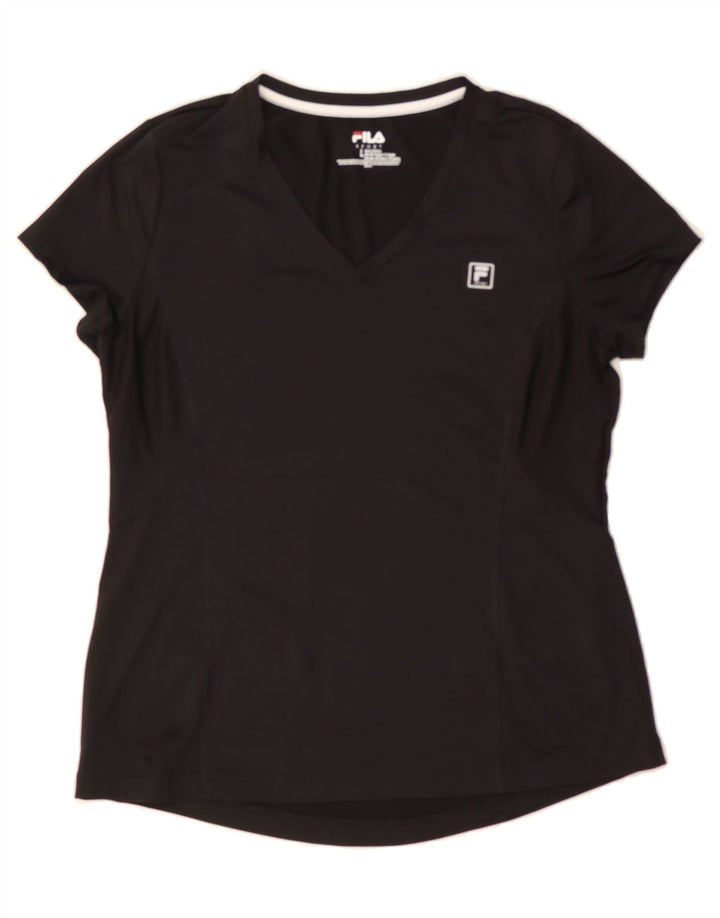 FILA Womens T-Shirt Top UK 14 Large Black Polyester Vintage Fila and Second-Hand Fila from Messina Hembry 