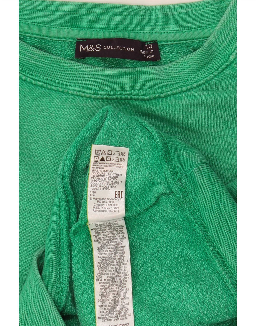 Marks & Spencer Womens Oversized Sweatshirt Jumper UK 10 Small Green Cotton