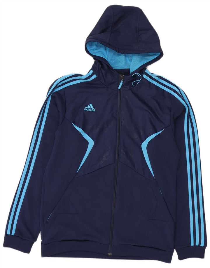 Adidas Męski sweter z kapturem i zamkiem błyskawicznym, średni granatowy poliester