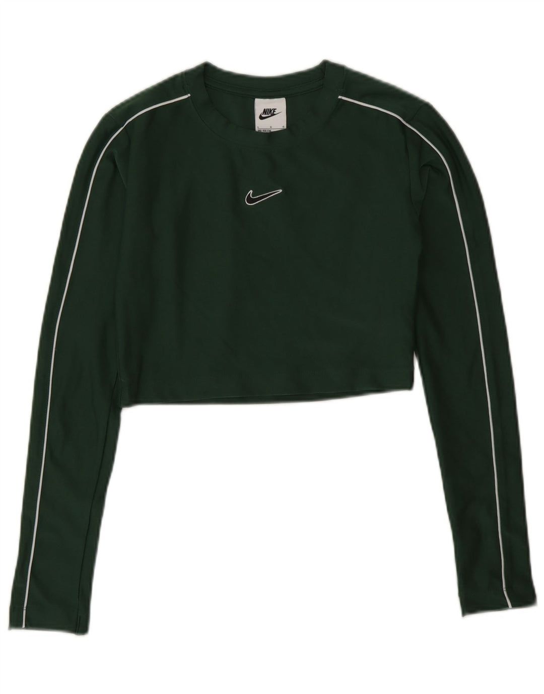 Nike Girls Crop Top Long Sleeve 12-13 Years Large Green Polyester