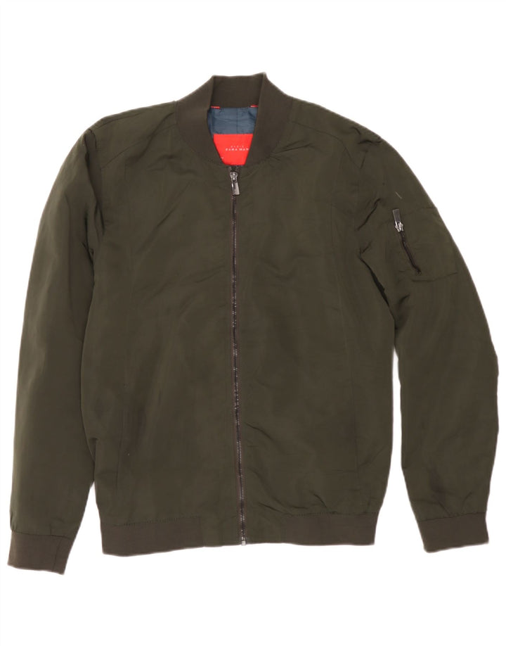 Zara Mens Bomber Jacket UK 38 Medium Khaki Polyester