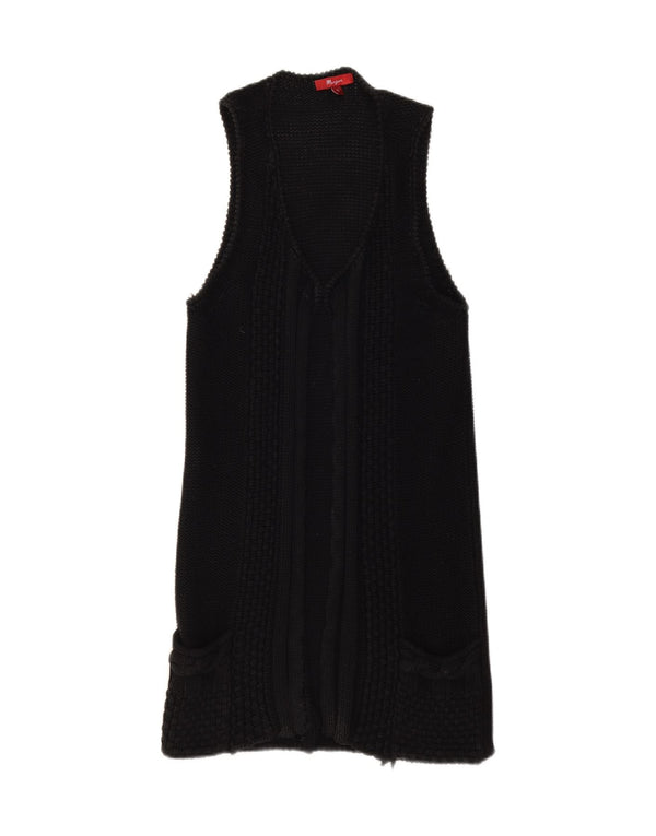 MONSOON Womens Longline Open Cardigan Sweater UK 8 Small Black Cotton