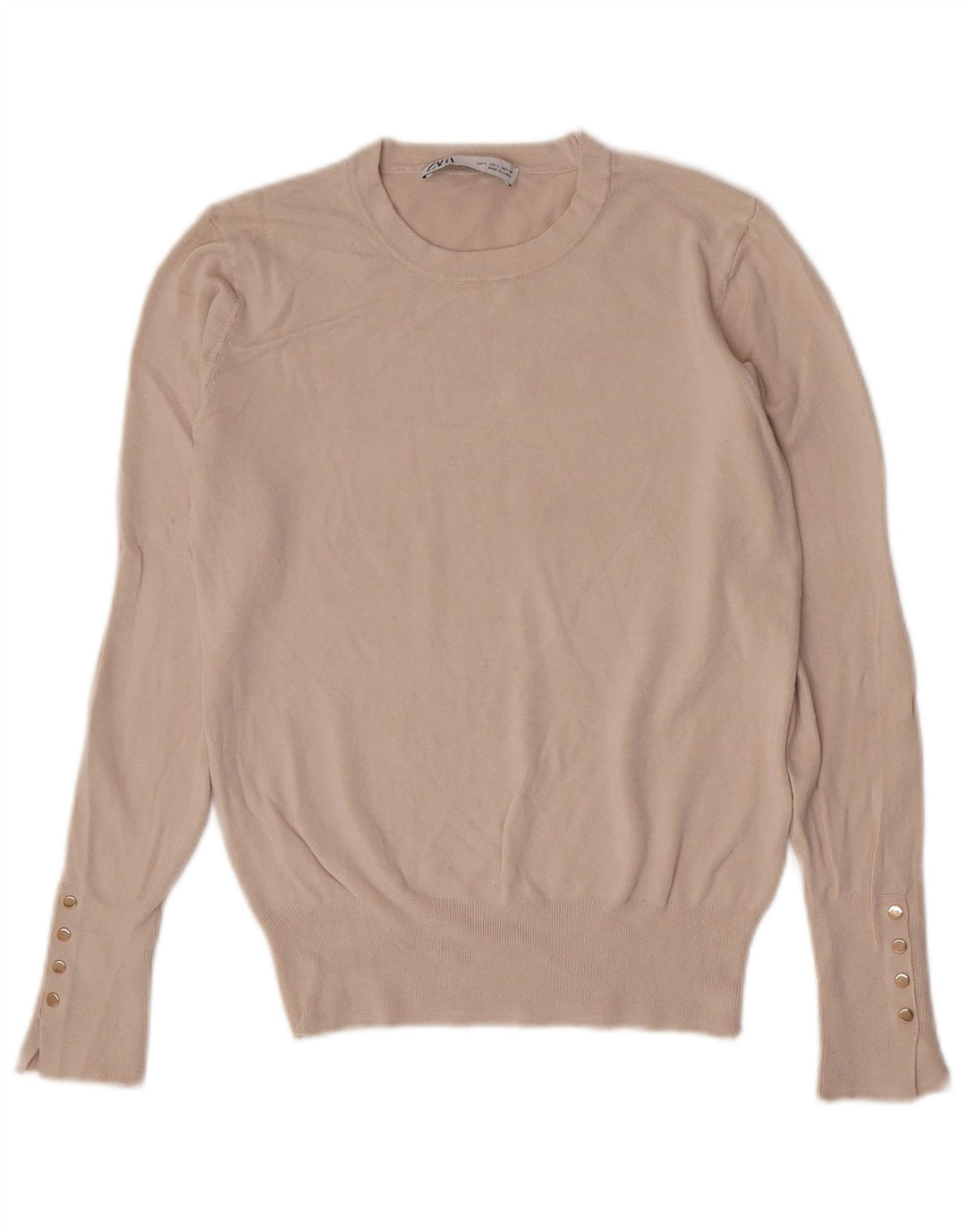 Zara Womens Crew Neck Jumper Sweater UK 14 Large Beige