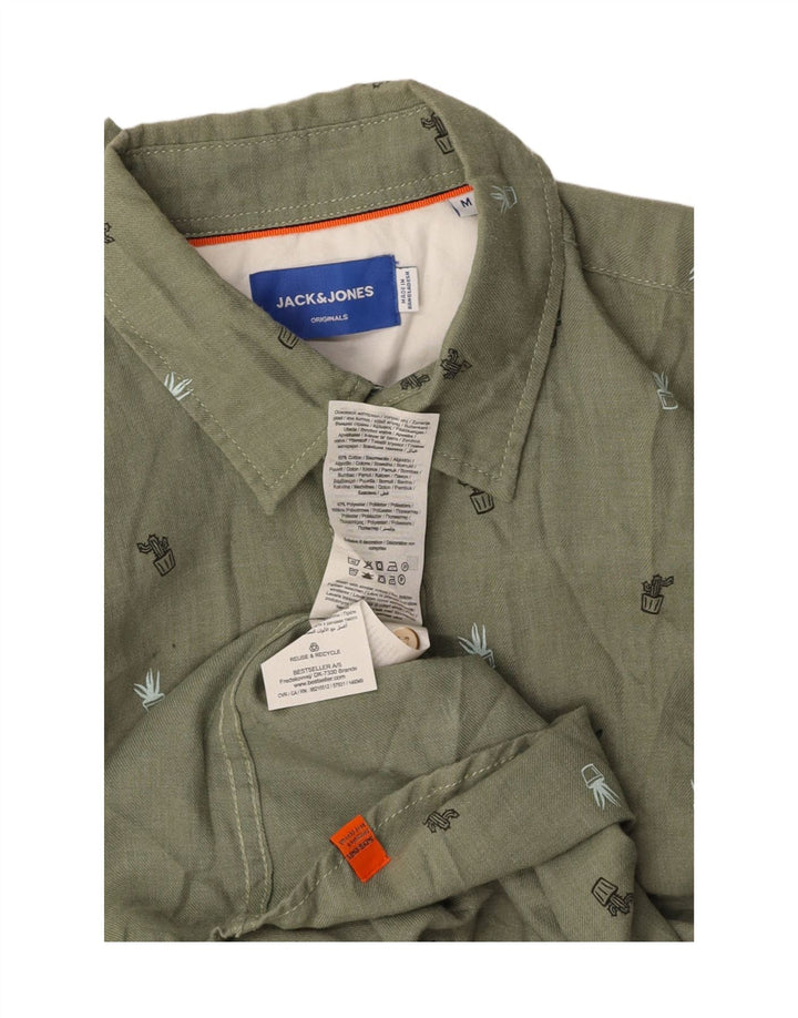 JACK & JONES Mens Shirt Medium Green Spotted Cotton