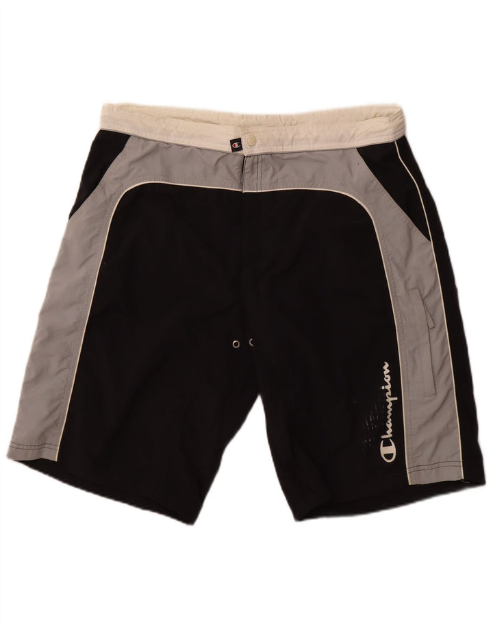 CHAMPION Mens Graphic Swimming Shorts XL  Black Colourblock Polyamide