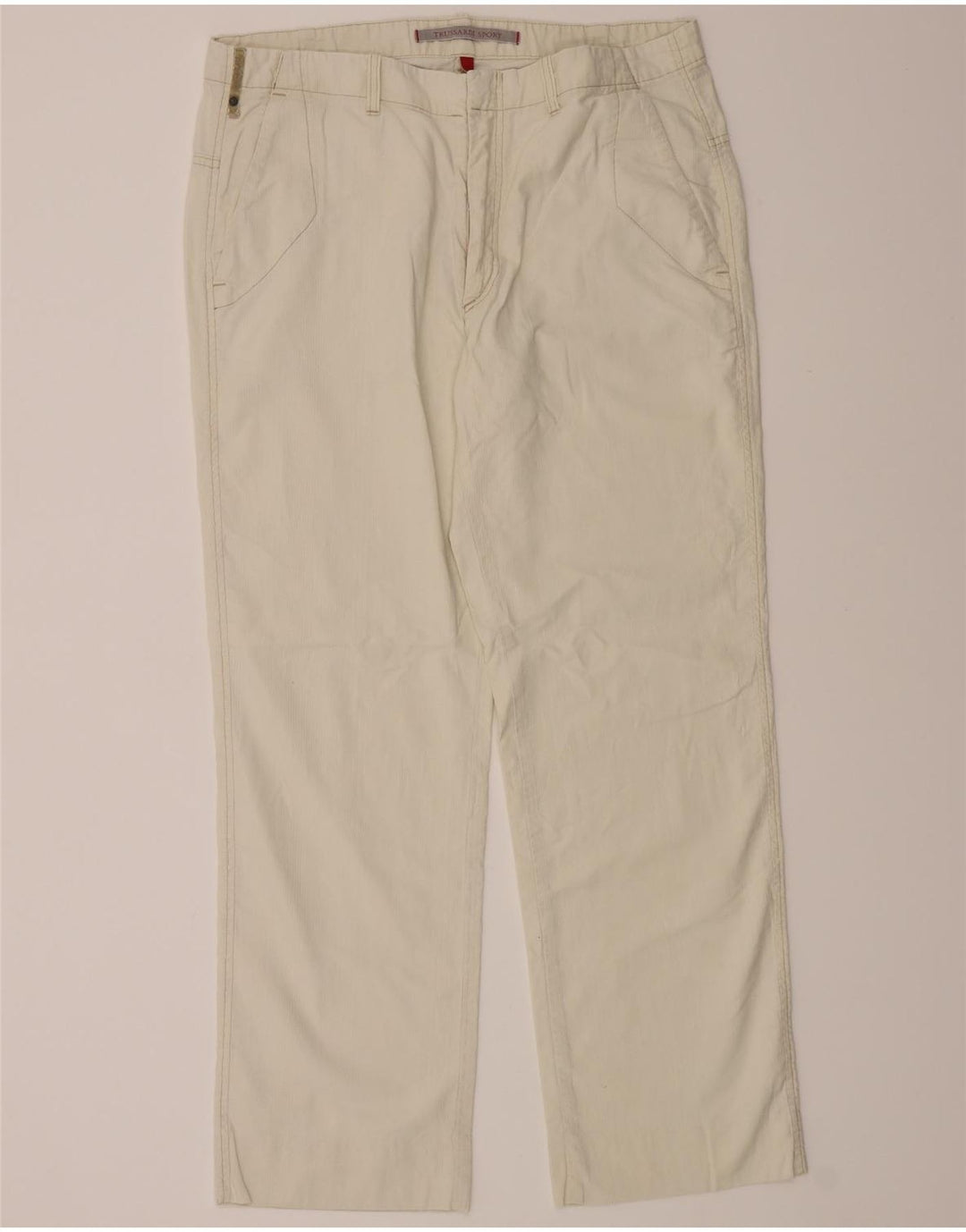 TRUSSARDI Mens Straight Chino Trousers W38 L31 Off White Cotton Vintage Trussardi and Second-Hand Trussardi from Messina Hembry 