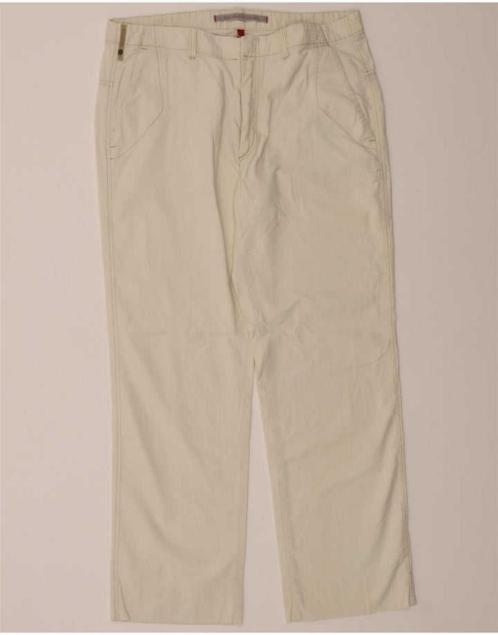 TRUSSARDI Mens Straight Chino Trousers W38 L31 Off White Cotton Vintage Trussardi and Second-Hand Trussardi from Messina Hembry 