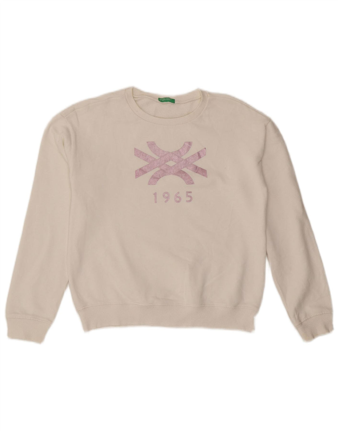 Benetton Womens Grafisk Sweatshirt Jumper UK 10 Small White