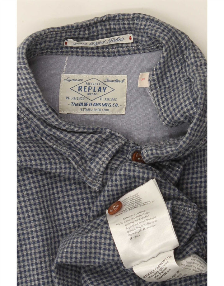 Replay Mens Flannel Shirt Large Blue Gingham Cotton