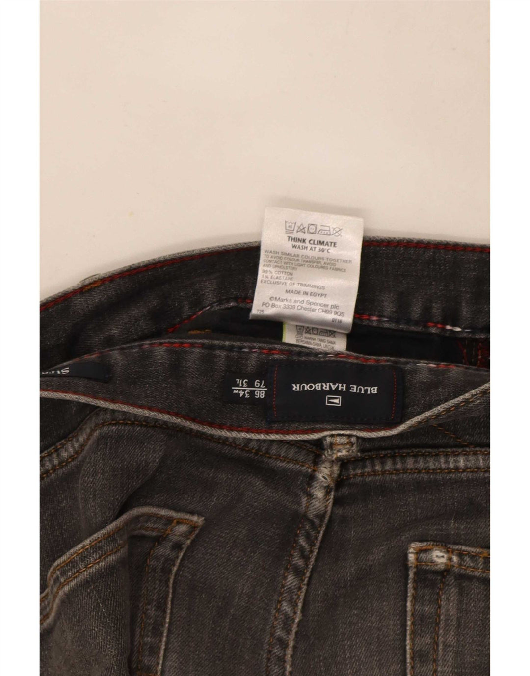 Marks & Spencer Mens Blue Harbour Straight Jeans W34 L29 Grey Cotton