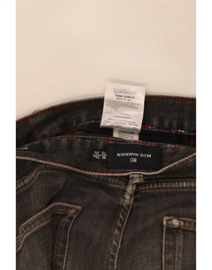 Marks & Spencer Mens Blue Harbour Straight Jeans W34 L29 Grey Cotton