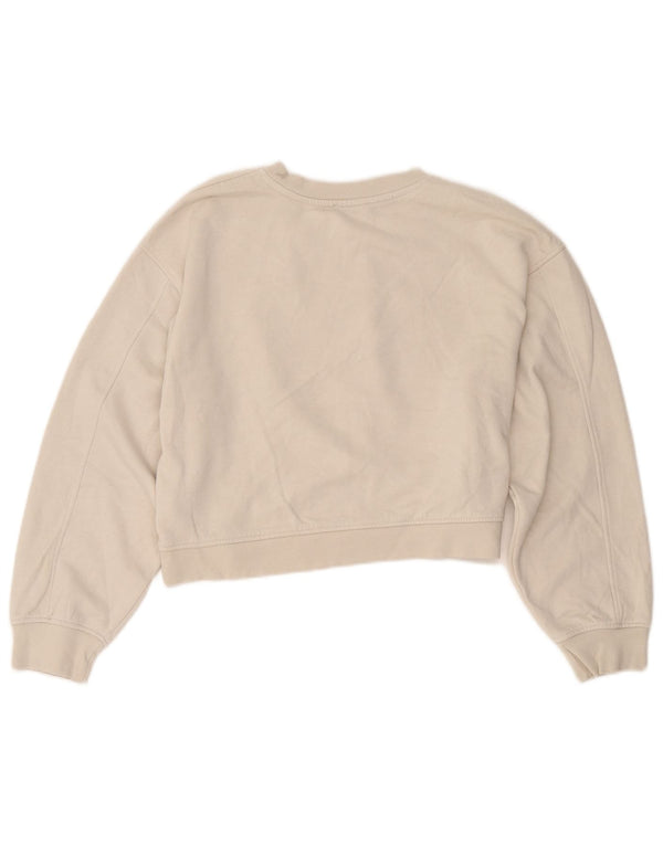 Zara Womens Crop Sweatshirt Jumper UK 16 Stor Beige Bomuld