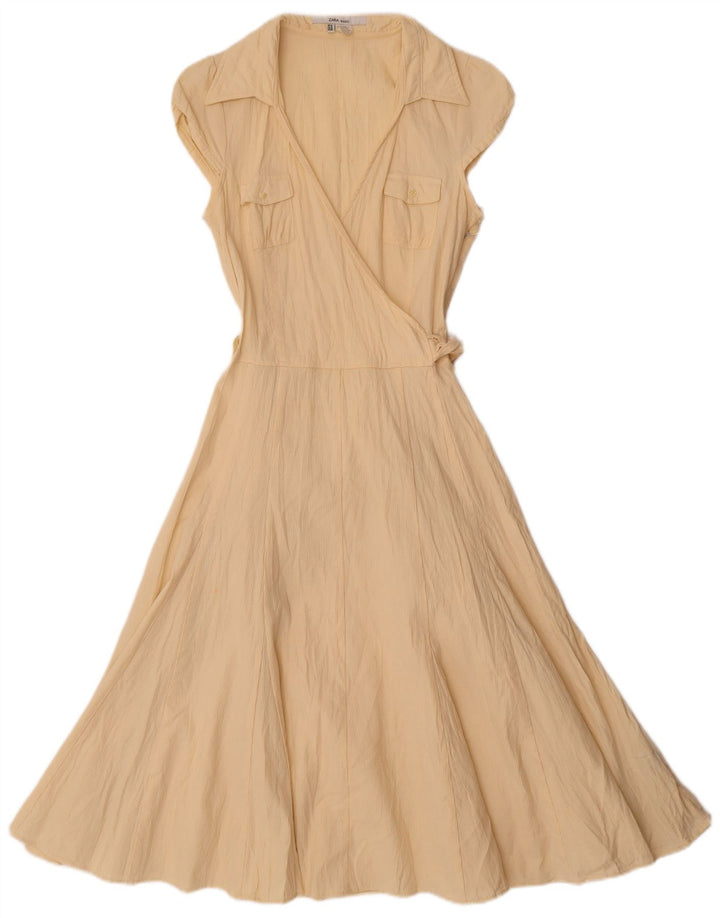 Zara Dame A-Line Kjole UK 12 Medium Gul Bomuld