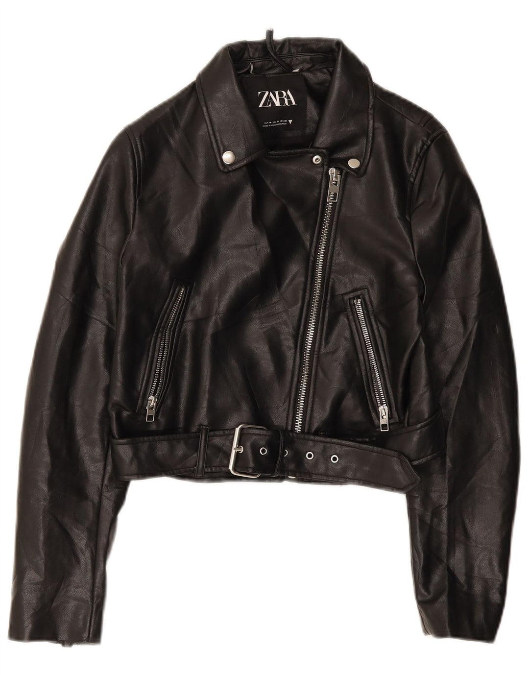 Zara Veste de motard pour femme UK 12 Medium Noir