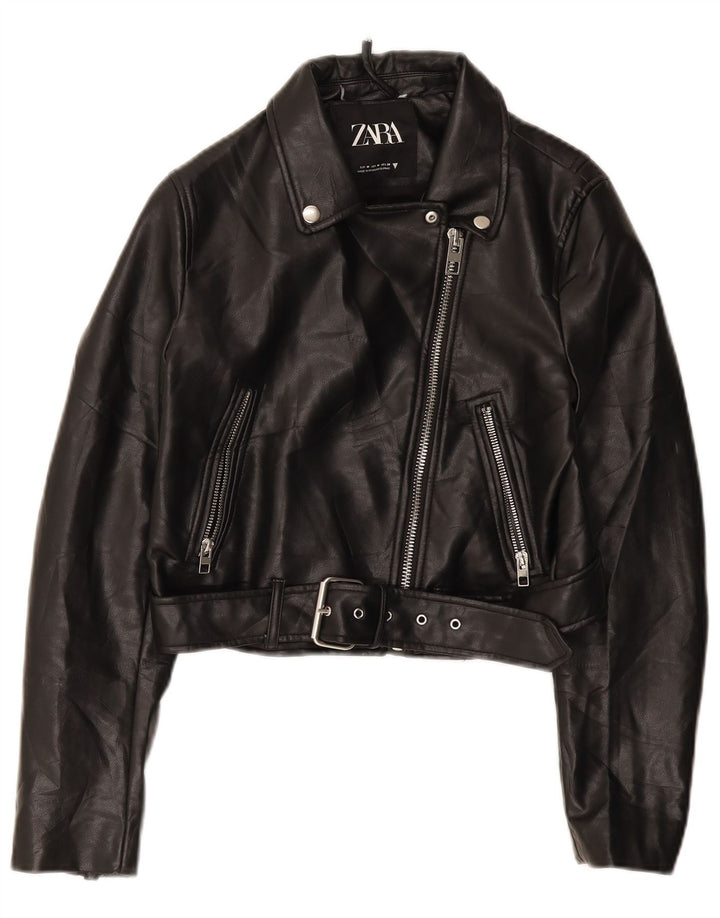 Zara Veste de motard pour femme UK 12 Medium Noir