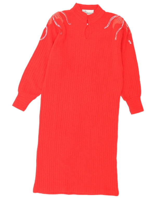 Nelly Bianco Womens Long Sleeve Jumper Dress IT 48 XL Red Floral Angora